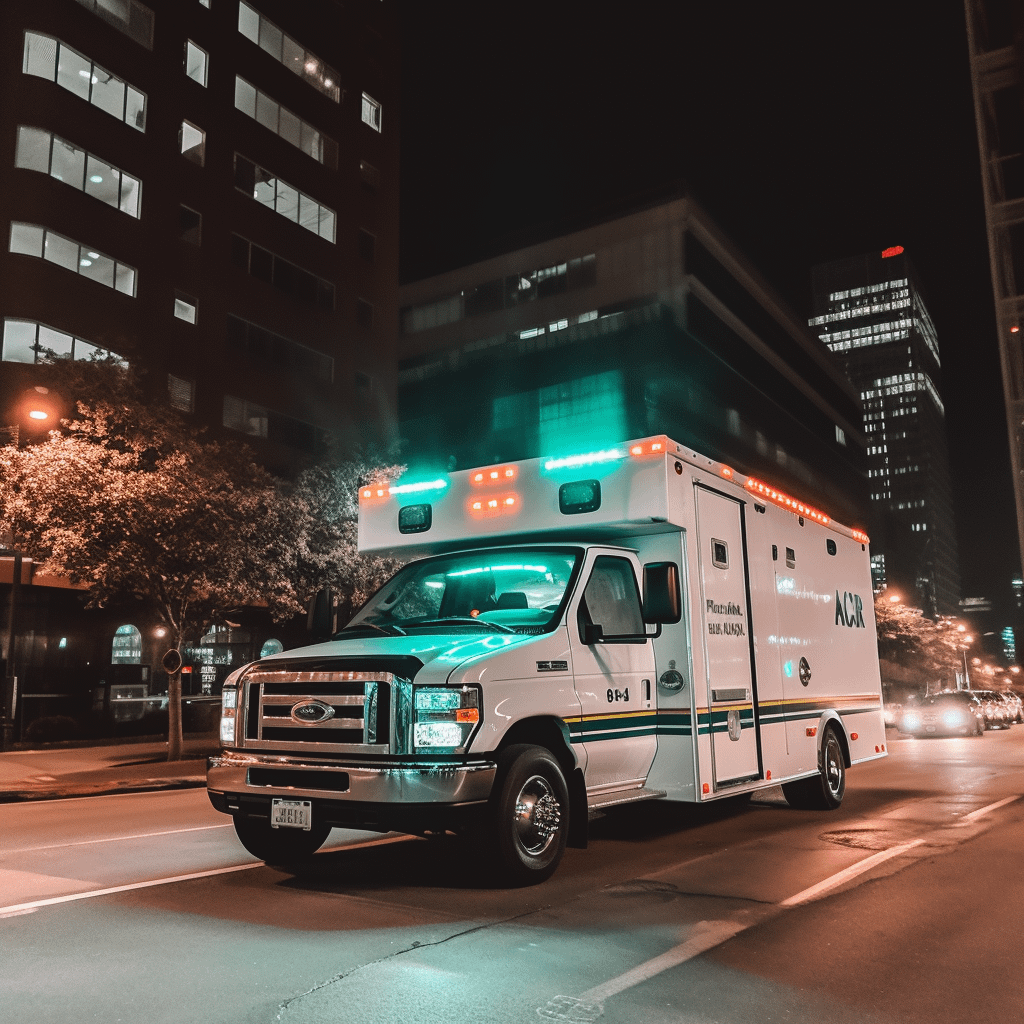 A medical vehicle at night