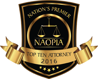 NAOPIA Top Ten Attorney Badge 2016 gold and black