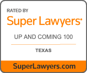 Super Lawyers badge orange, gray, white, Texas 100