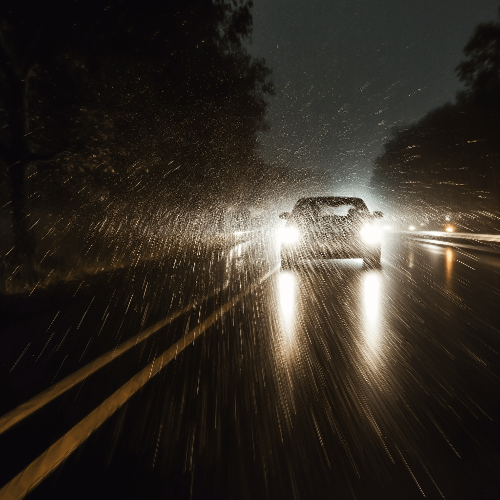Car driving in the rain