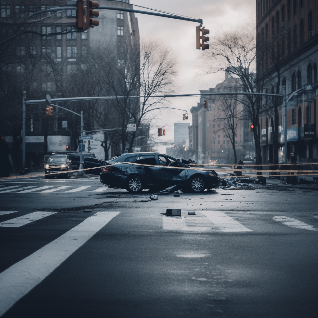 A car crash in a city intersection