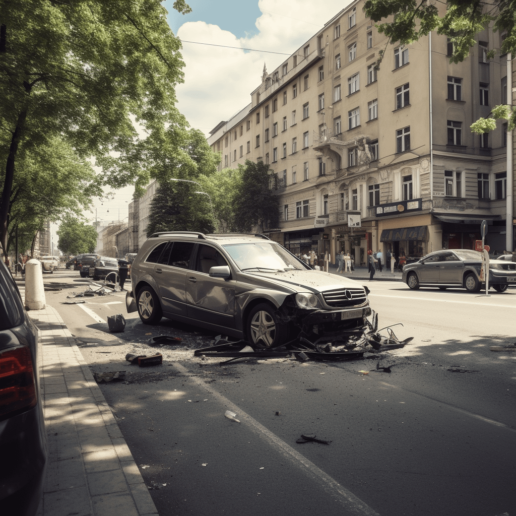 Una foto del accidente de un todoterreno gris en una calle de la ciudad