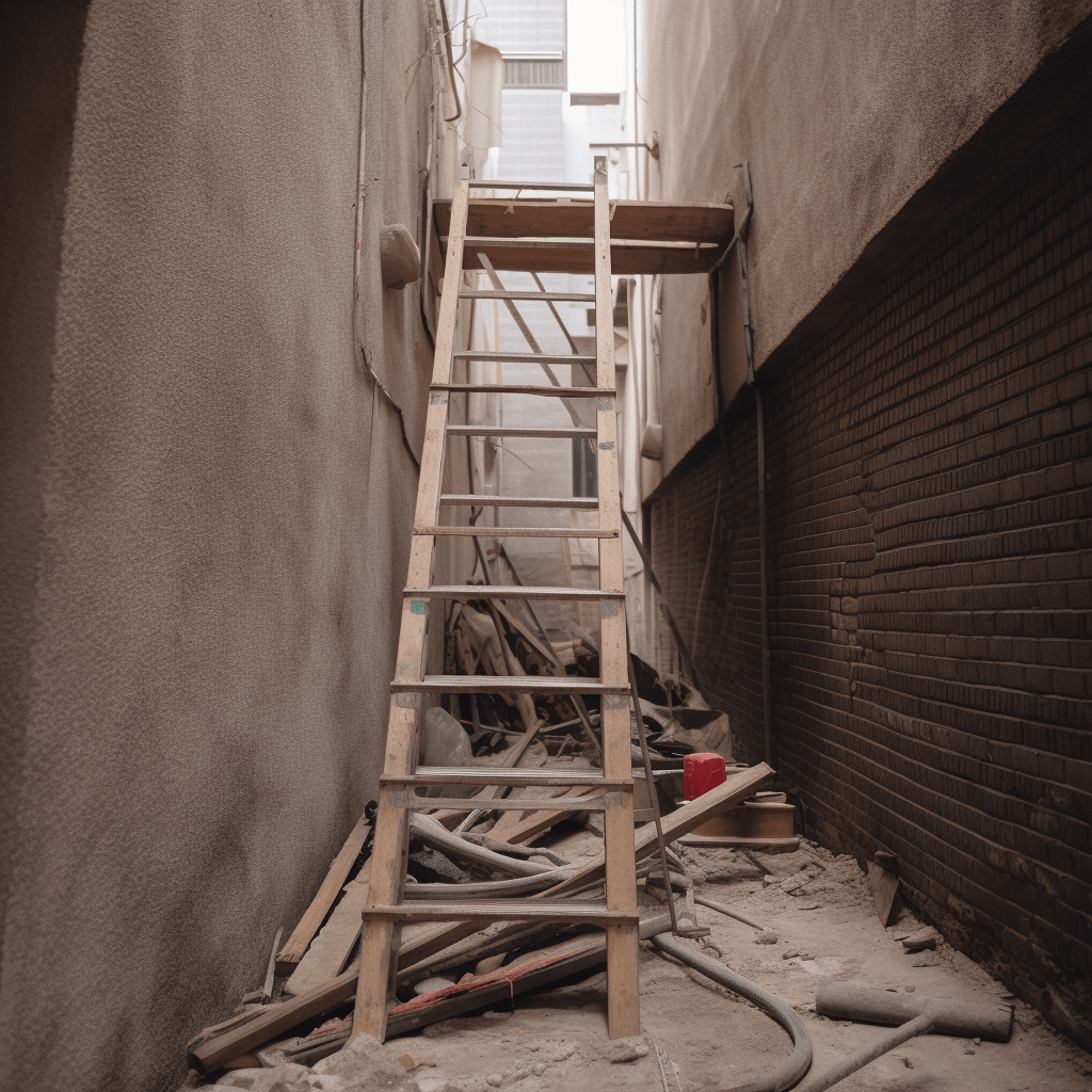 Una escalera desnivelada en una obra