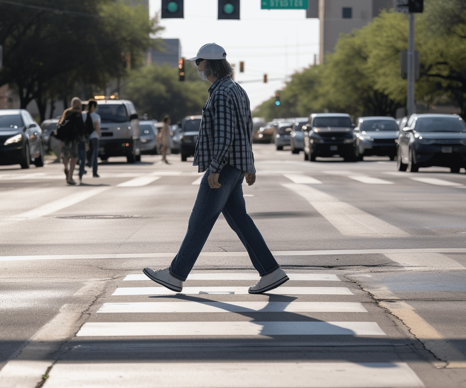 A person walking on a crossing