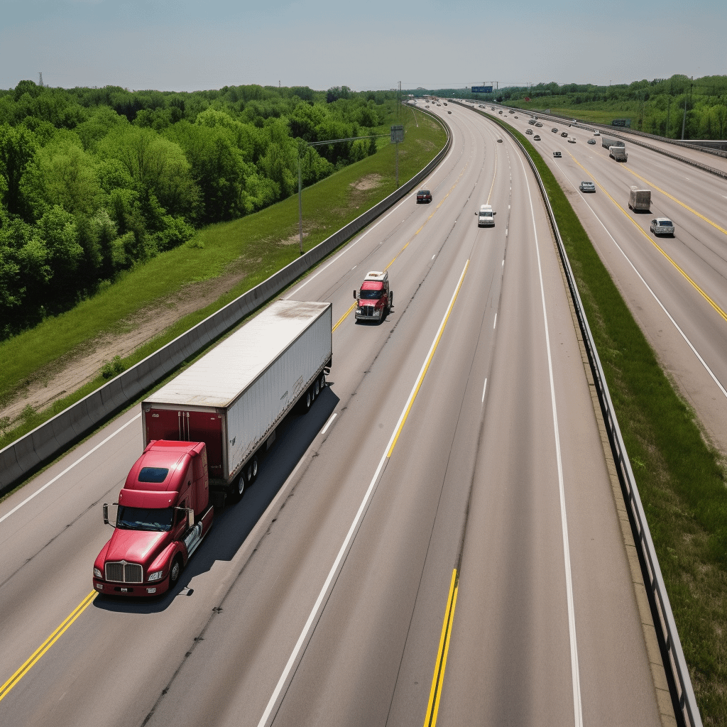 A large truck and other smaller vehicles on a highway