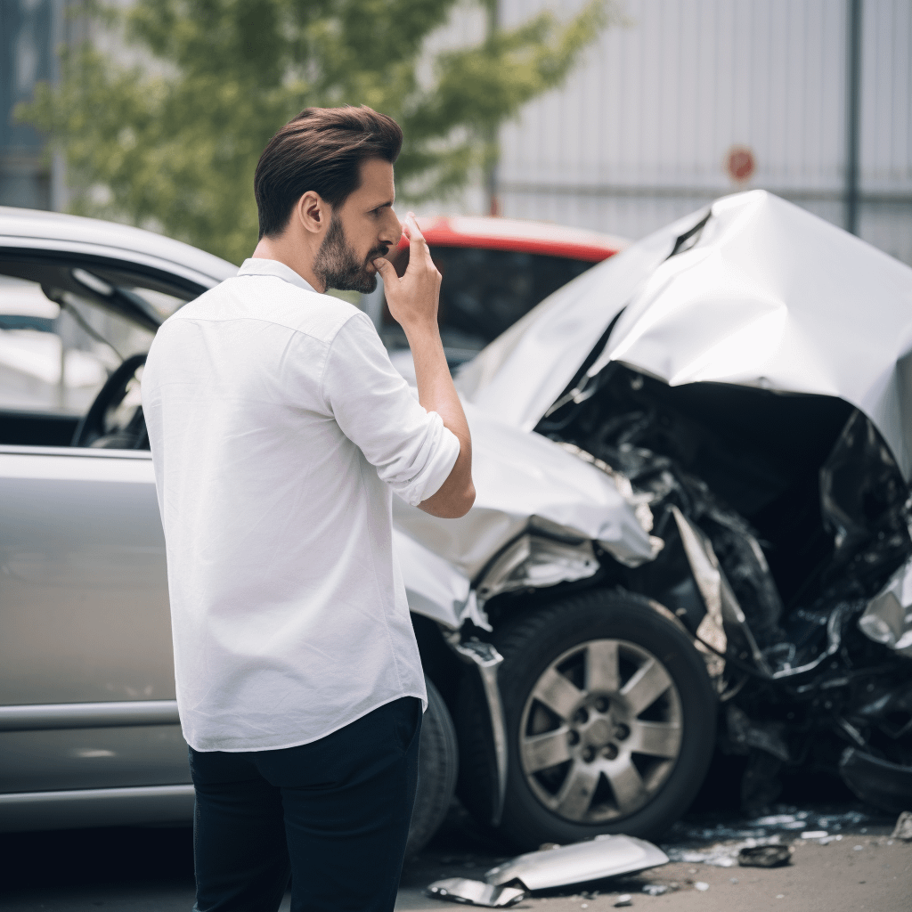 A person examining damage to a car