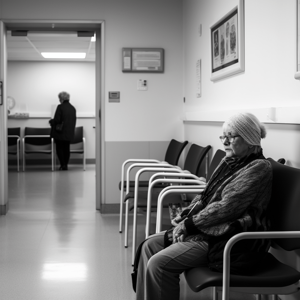 A person sitting in the waiting area of a clinic