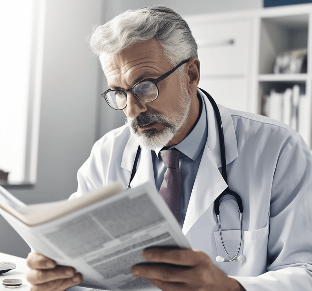A doctor examining a report