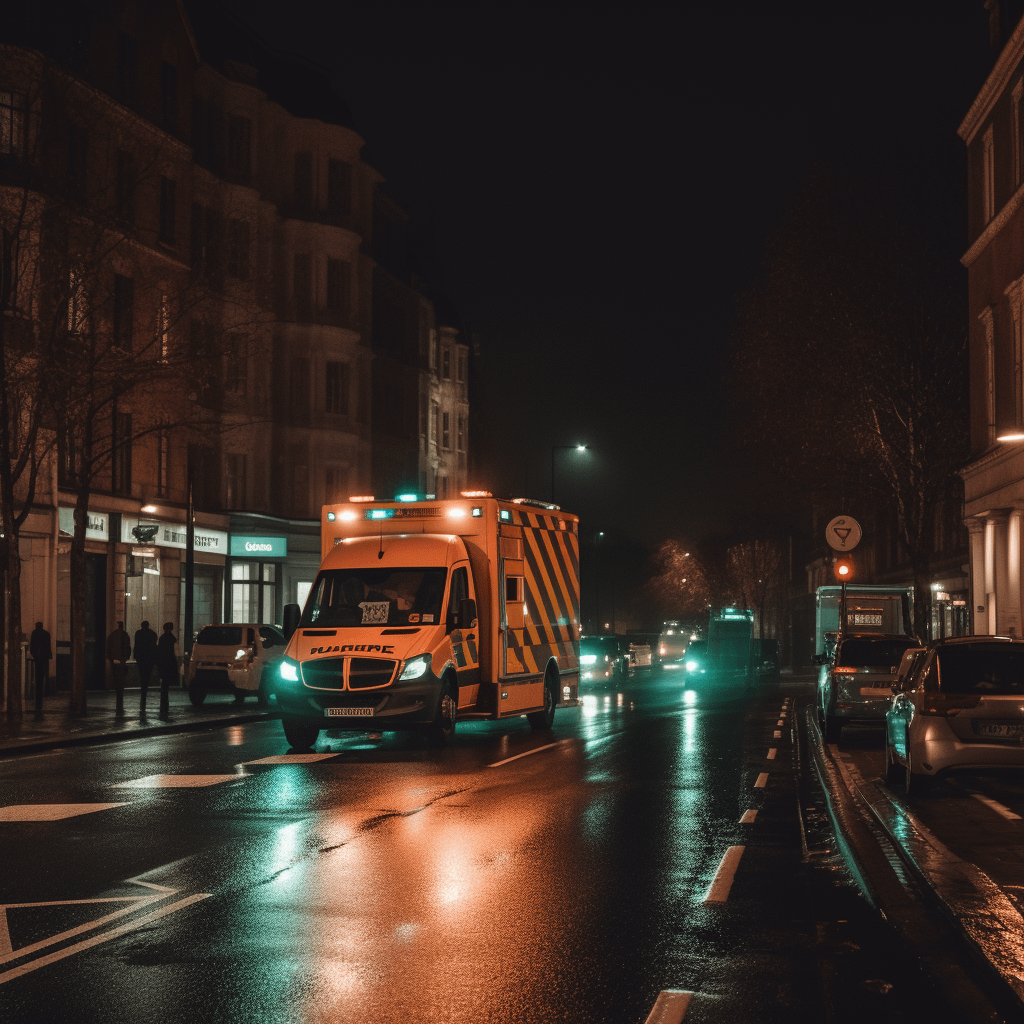 An ambulance at night