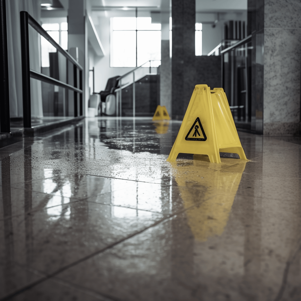 A stand up sign indicating a wet floor